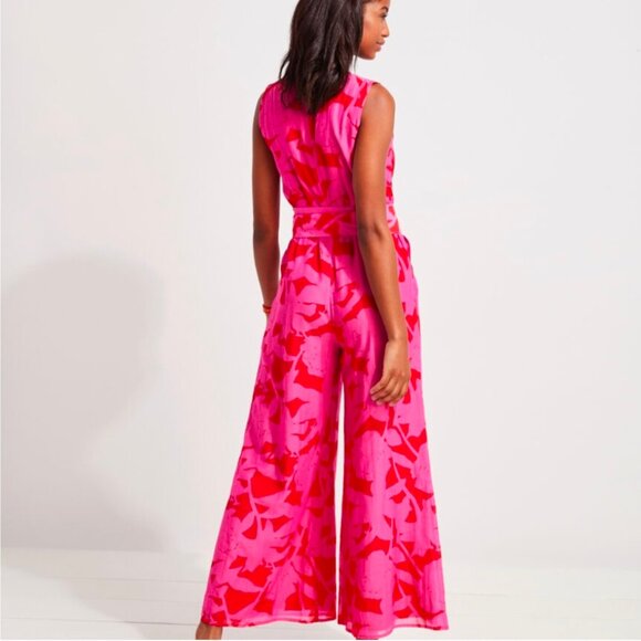 VINEYARD VINES | Tropical Floral Sleeveless Jumpsuit | Cuckoo Red Pink | Size 8 - Picture 3 of 14